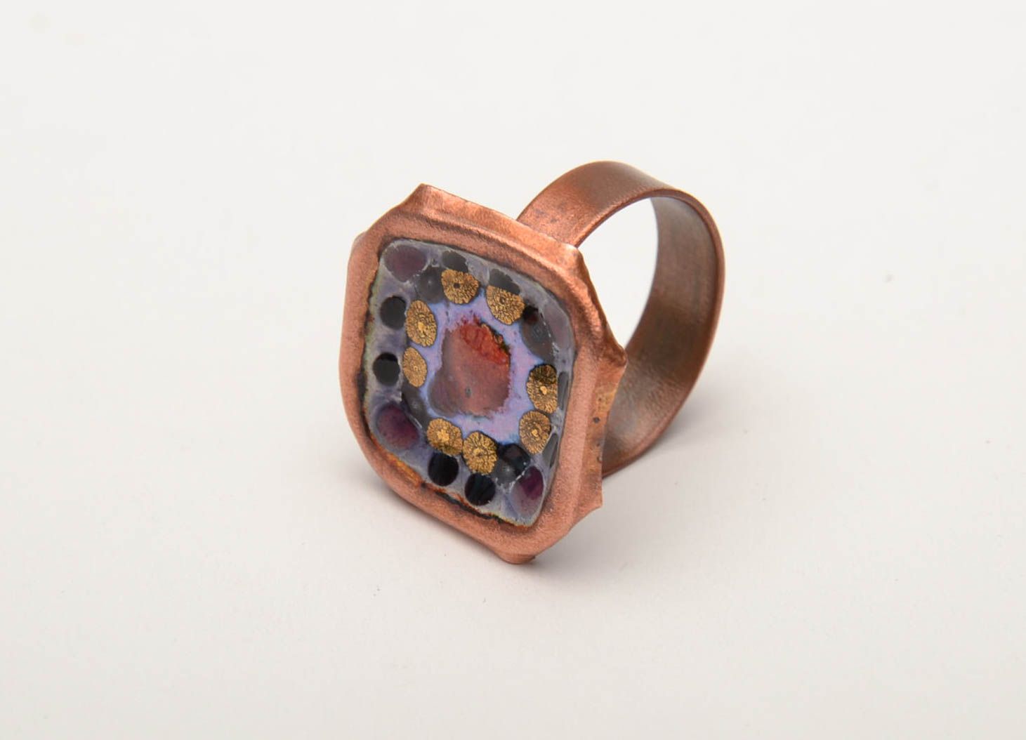 Handmade copper ring with enamel photo 3