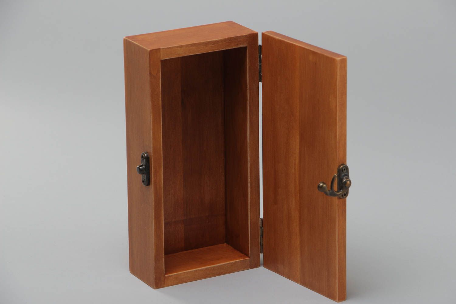 Handmade wooden jewelry box of rectangular shape with print and metal lock photo 3