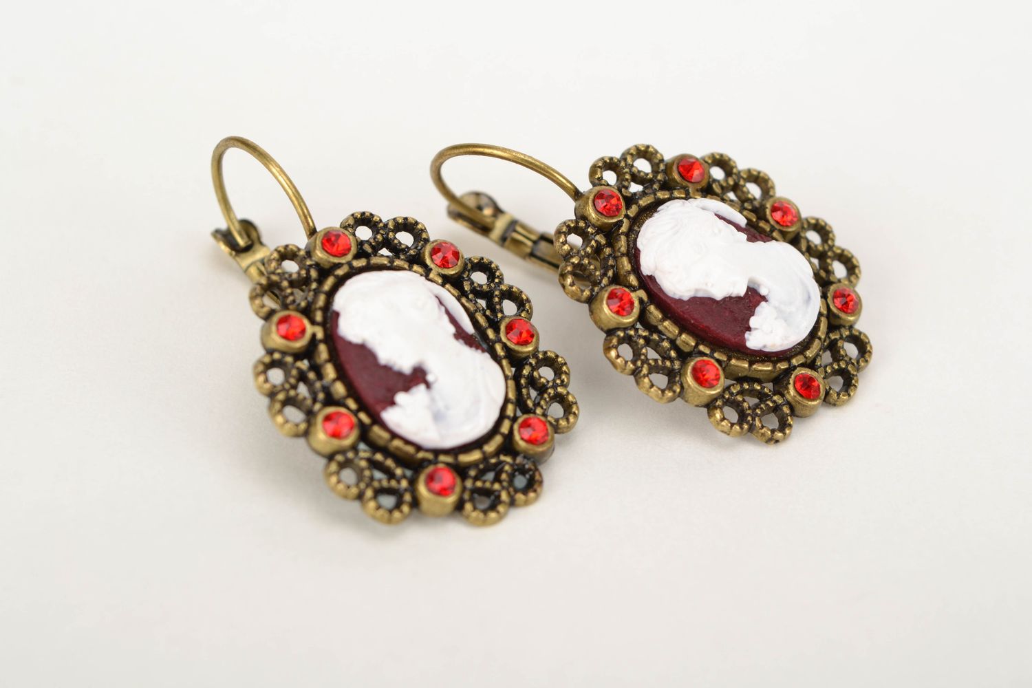 Polymer clay earrings with charms Claret Cameo photo 3