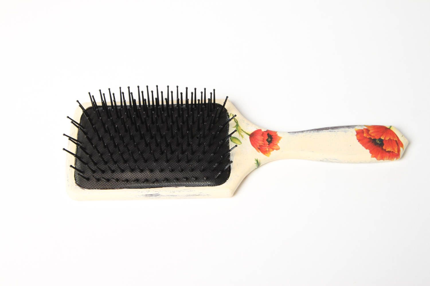 Handmade hairbrush with decoupage wooden hair comb accessories for girls photo 3