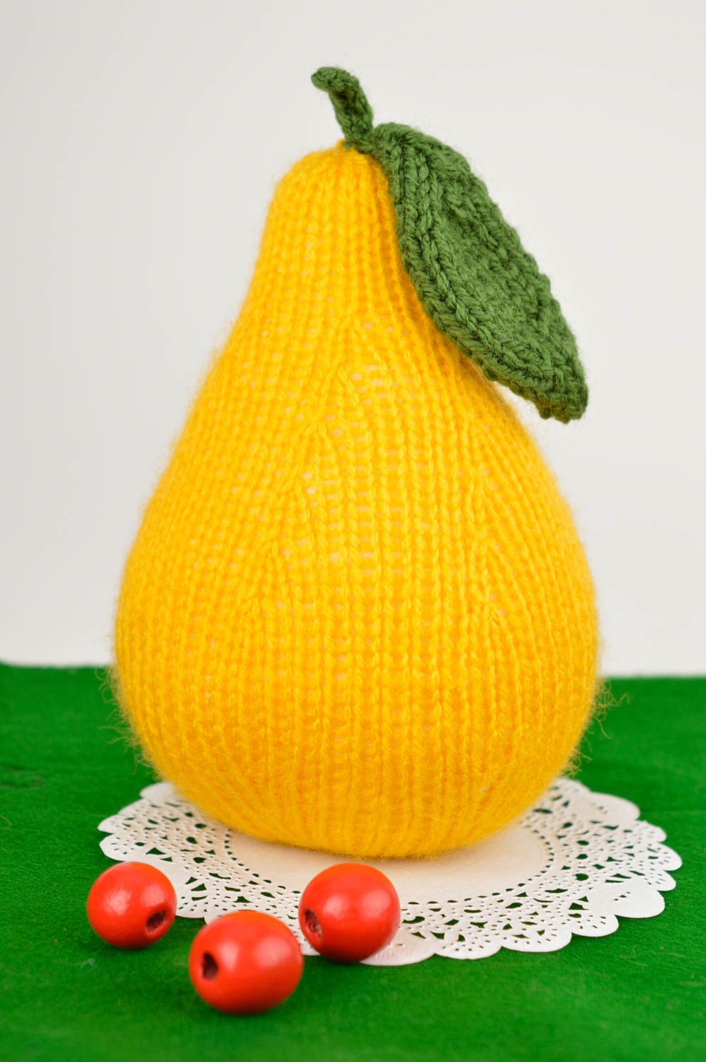 Handmade beautiful soft toy unusual stylish fruit toy yellow crocheted toy photo 1