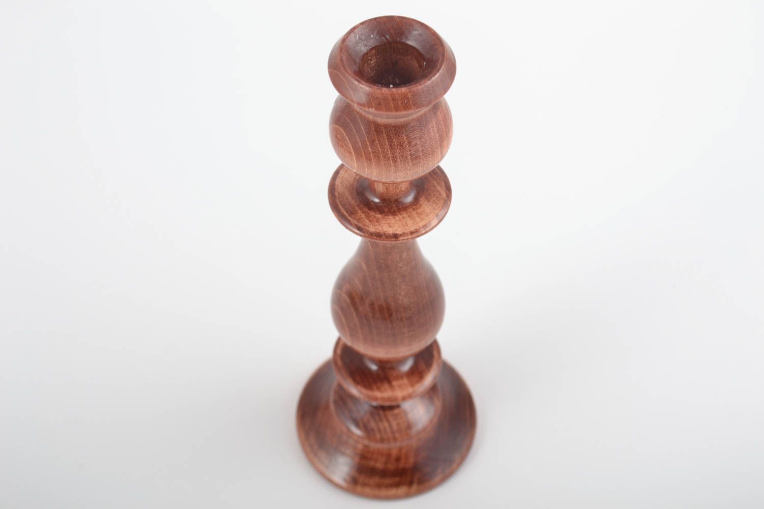 Joli bougeoir en bois sculpté verni fait main brun décoratif pour une bougie photo 3