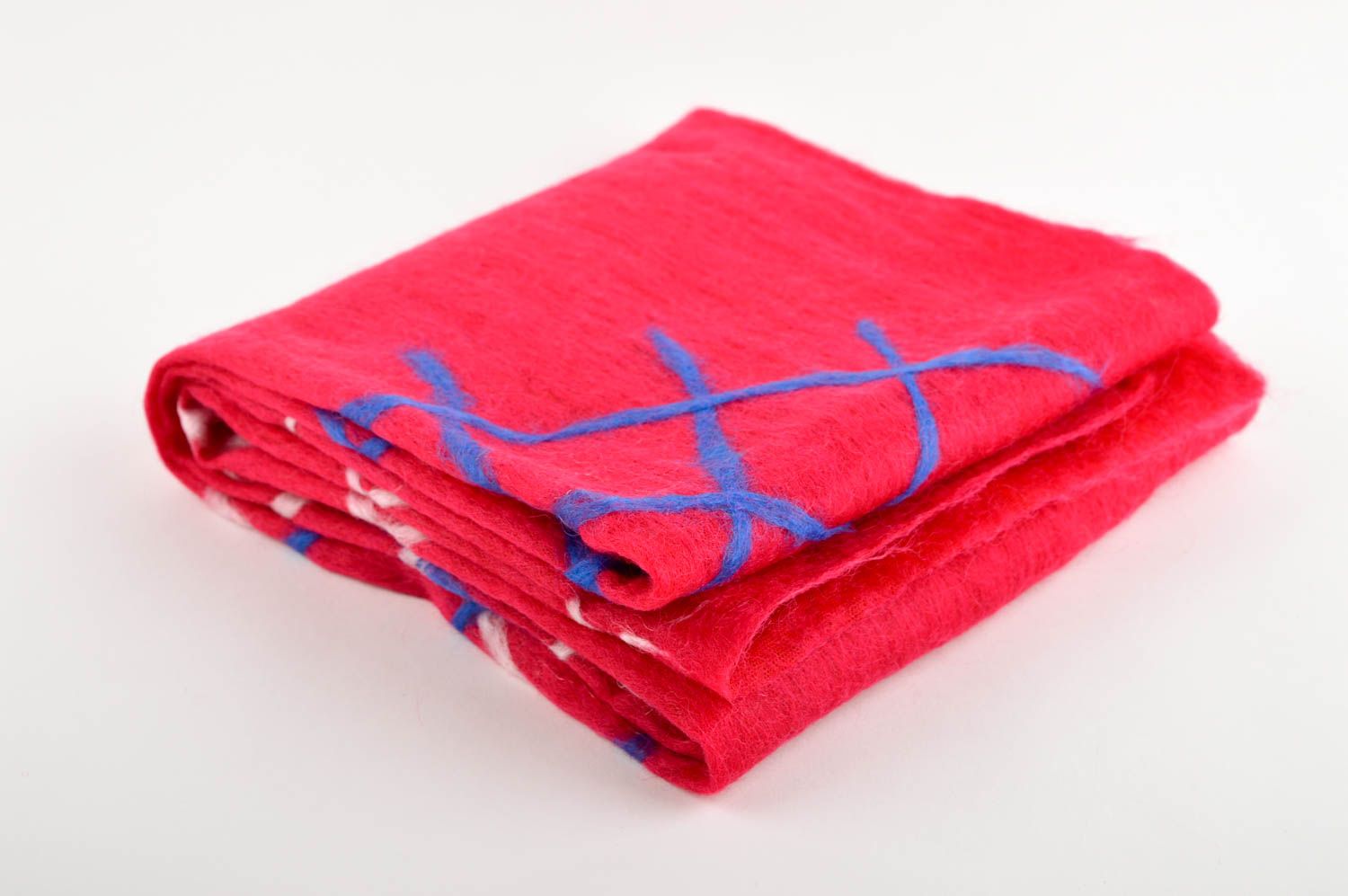 Handmade gefilzter Schal Frauen Accessoire roter Schal aus Wolle gemustert grell foto 4