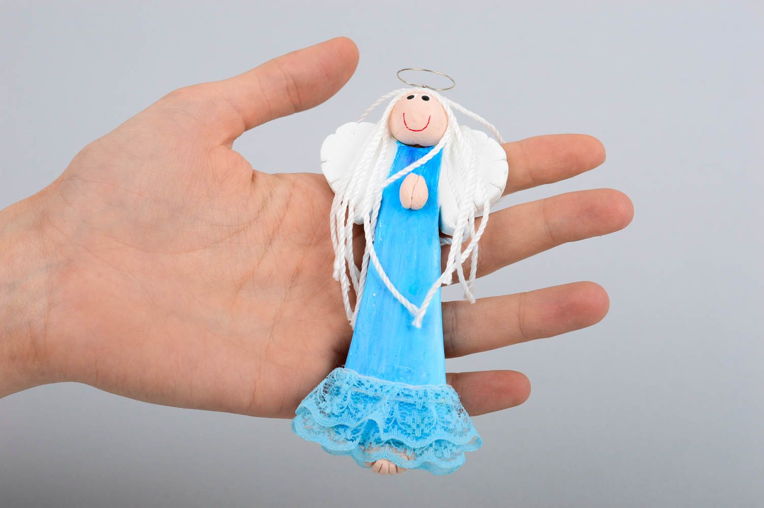 Магнит на холодильник хэнд мейд декор для дома ангел в голубом необычный подарок фото 1