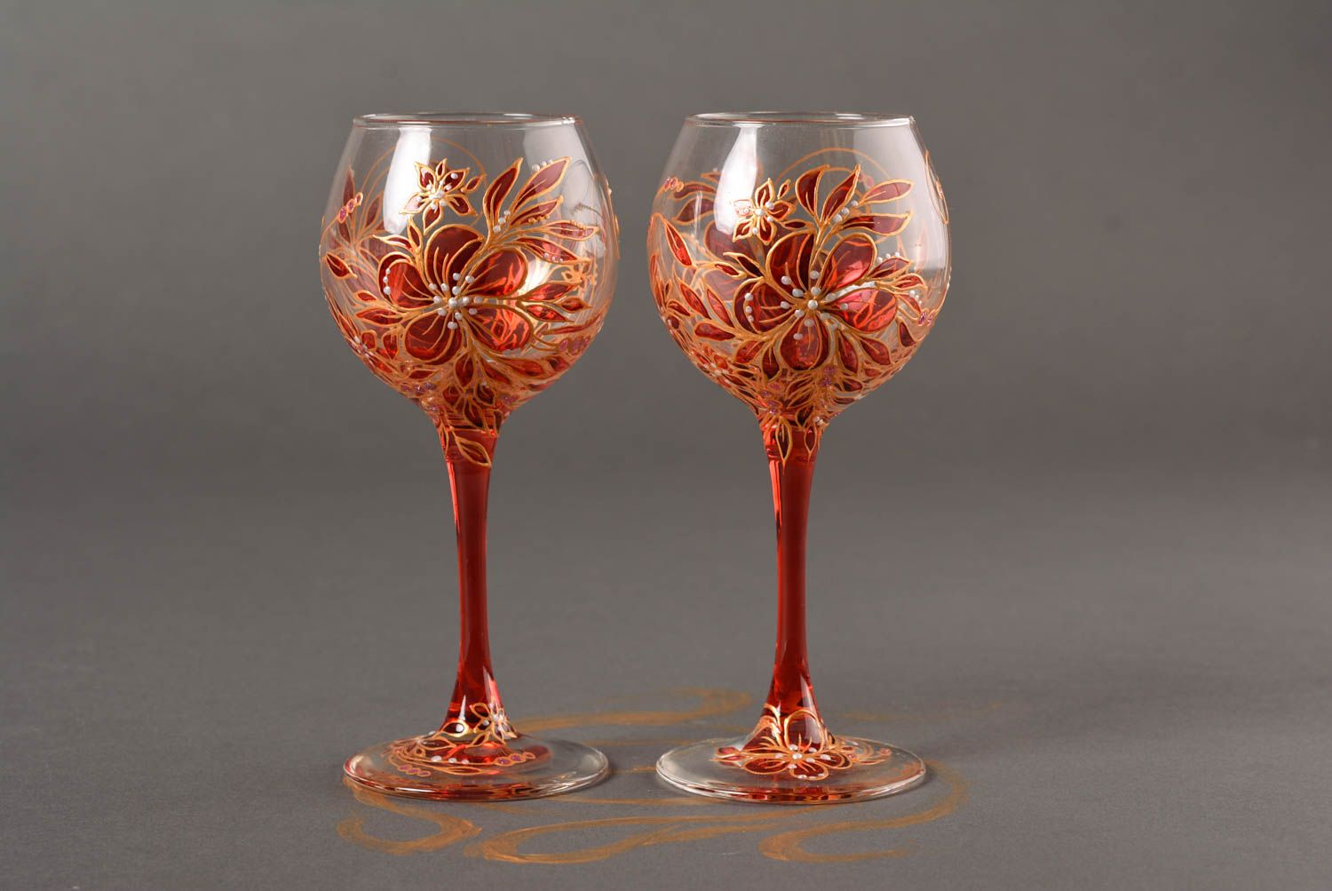 Verres à vin Vaisselle design fait main 2 pièces Art de table avec peinture photo 1