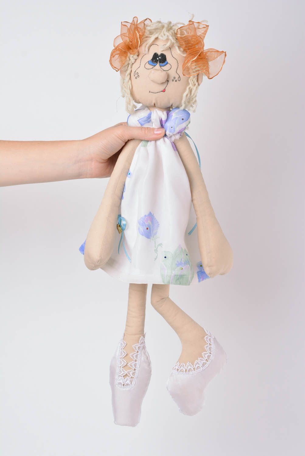 Soft handmade doll made of cotton present for girl beautiful interior decor photo 4