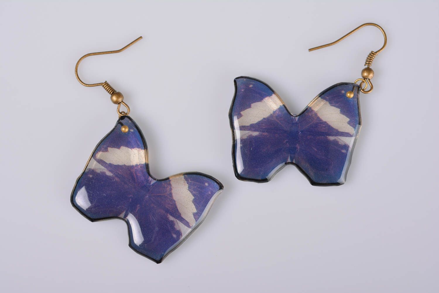 Beautiful handmade designer butterfly shaped earrings coated with epoxy dark photo 4