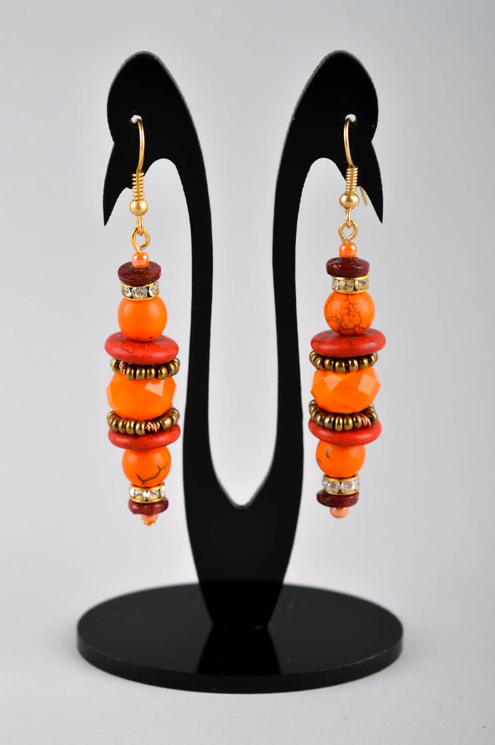 Boucles d'oreilles pendantes Bijou fait main orange design Cadeau femme photo 2
