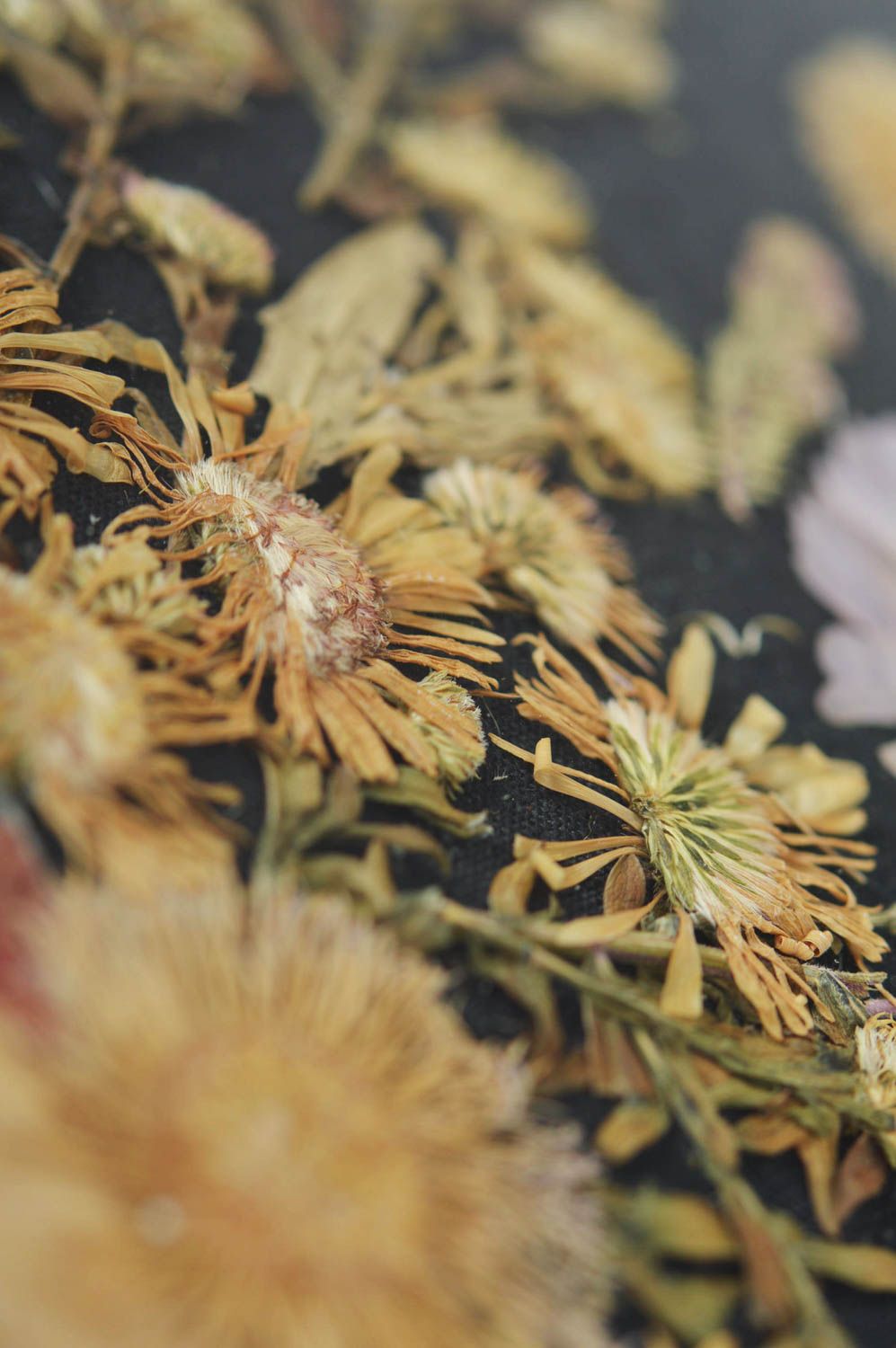 Handmade ungewöhnliches Bild aus getrockneten Blättern und Blumen Stillleben foto 5