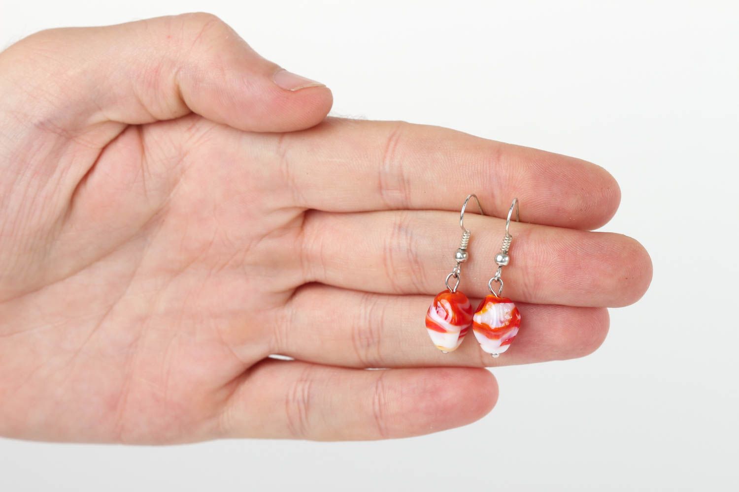 Boucles d'oreilles verre de Murano Bijou fait main rouge-blanc Cadeau insolite photo 5