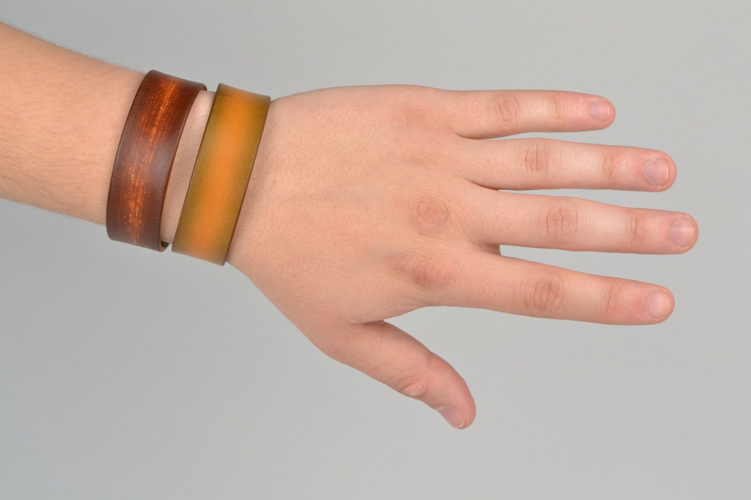 Ensemble de bracelets en cuir brun et moutarde unisexe fait main 2 pièces  photo 2