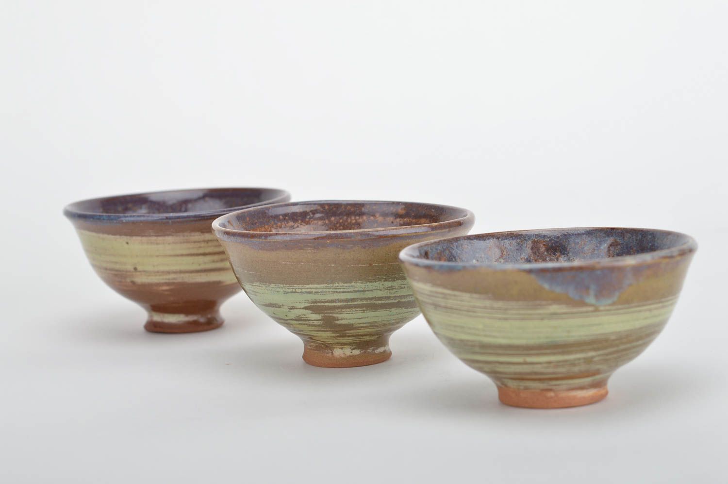 Set of 3 handmade designer beautiful ceramic bowls covered with glaze tableware photo 1