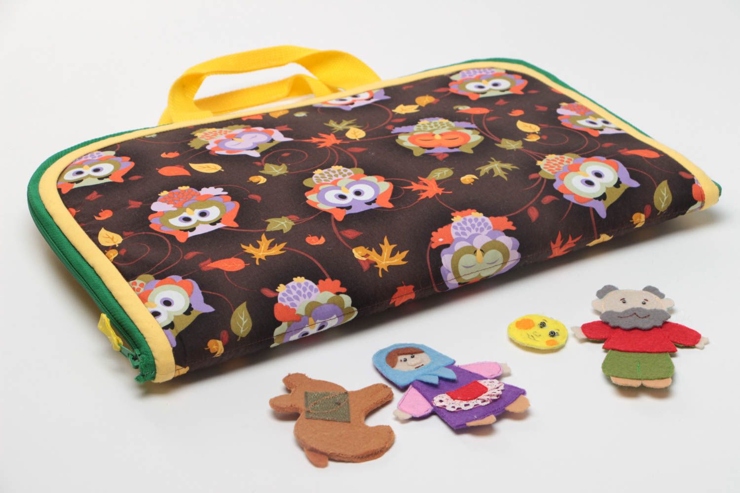 Bright handmade designer felt fabric soft toy tablet for children Kolobok photo 4