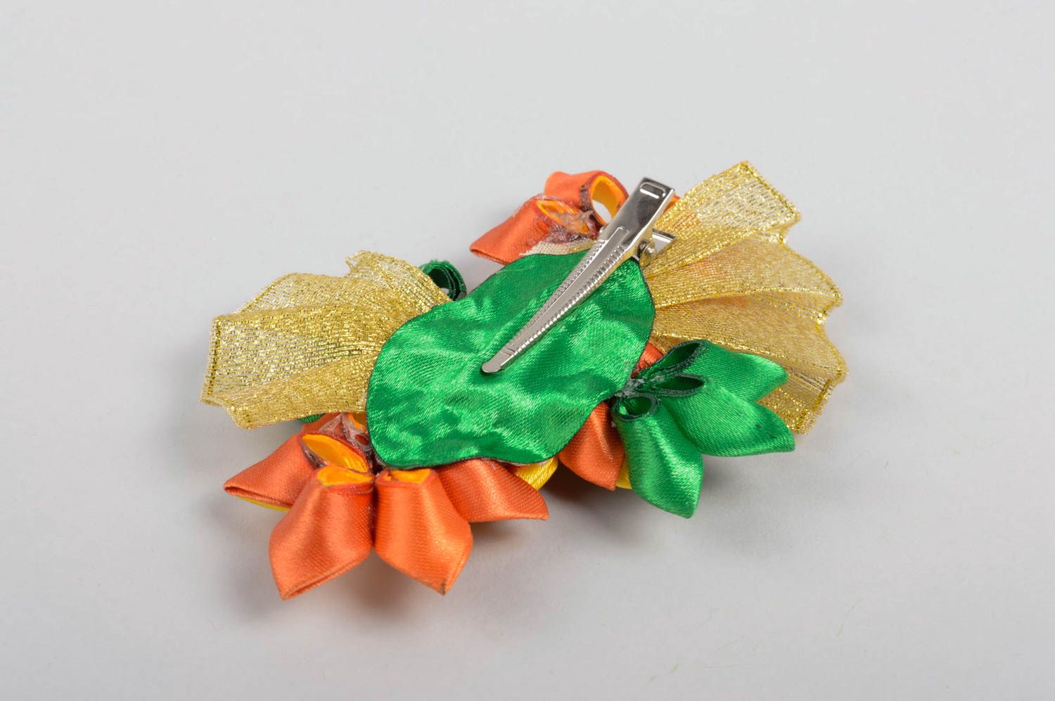 Orange Blume Haarspange handgemachter Schmuck Accessoire für Mädchen grell  foto 4