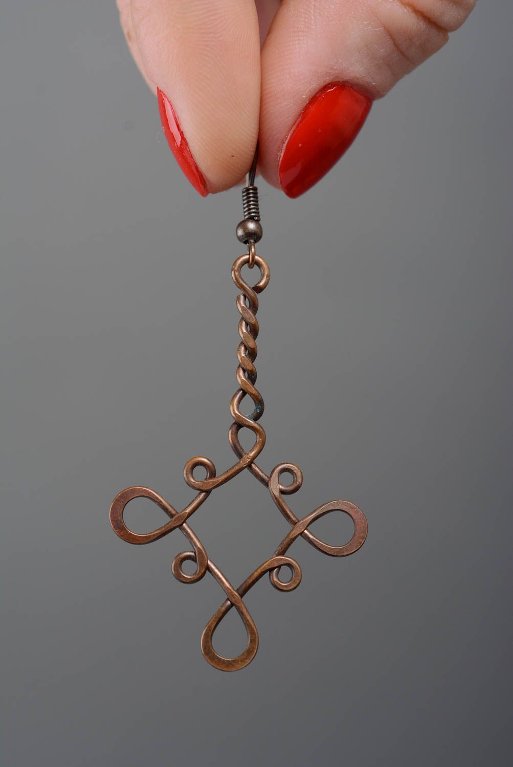 Künstlerische Wire Wrapping Ohrringe aus Kupfer handgemacht originell foto 3