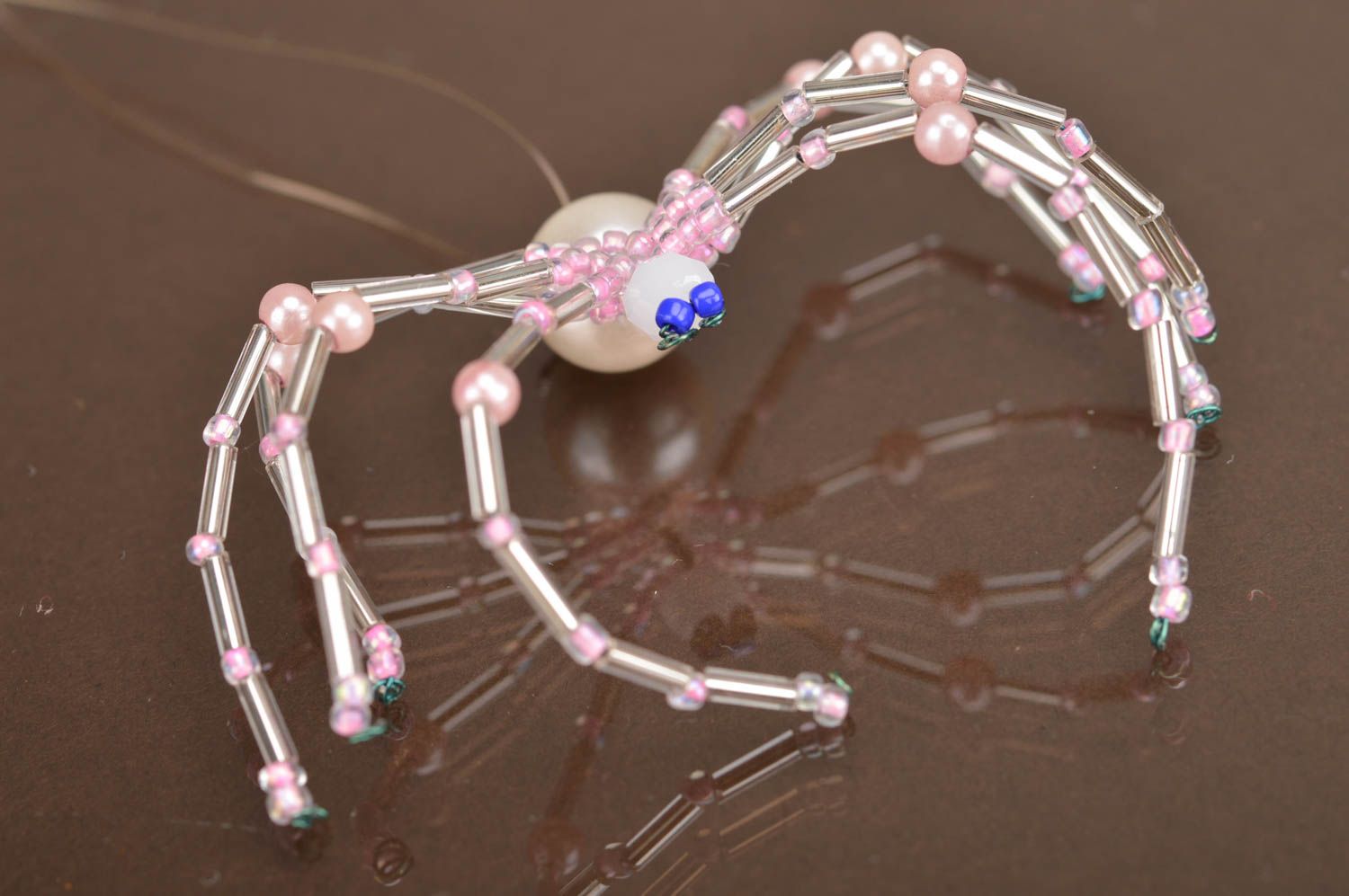 Interior pendant made of beads handmade unusual designer cute spider for wall photo 3