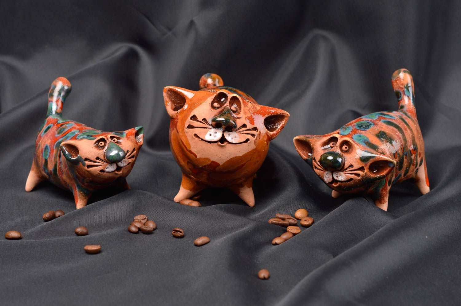 Handgemacht Figuren Set Ton Tiere Keramik Deko originelle Geschenke 3 Stück foto 1