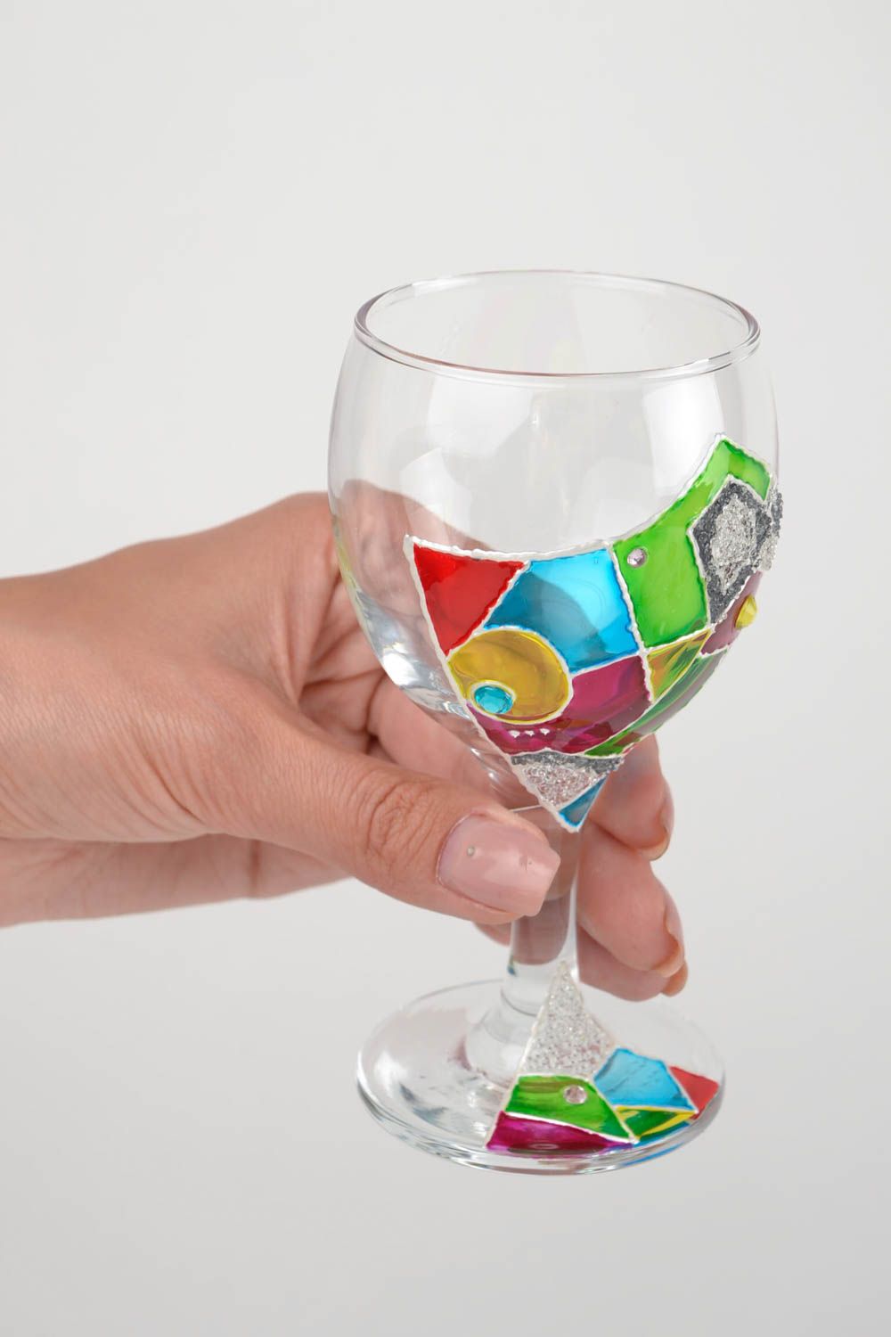 Verre à vin fait main Vaisselle design Art de table en verre 17,5 cl décor photo 2