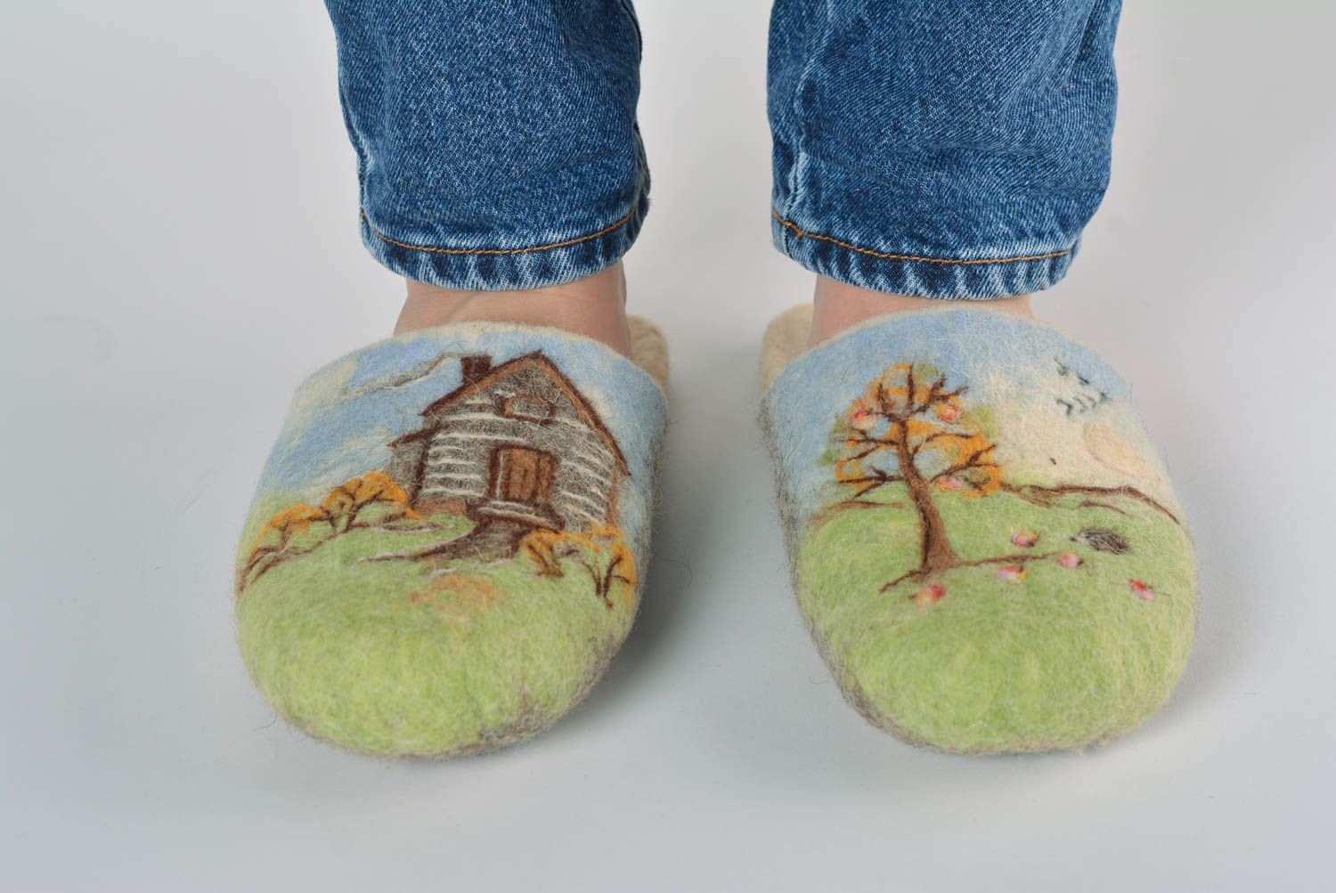 Zapatillas de casa hechas a mano de fieltro calzado femenino regalo original foto 2