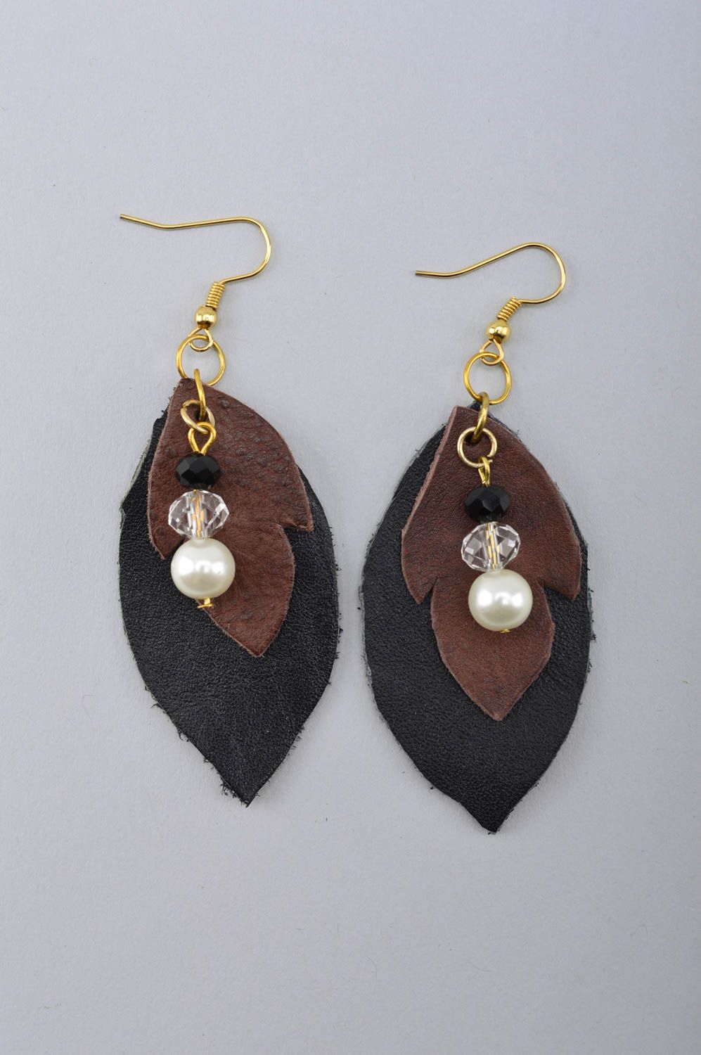 Handmade leather earrings designer accessories leather jewelry long earrings photo 2