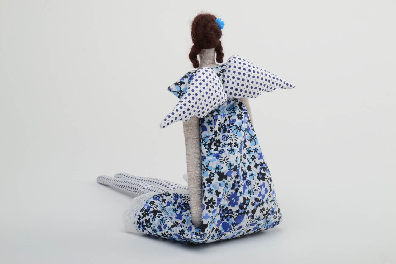 Handmade designer interior soft doll sewn of natural fabrics Angel Girl in Blue photo 4