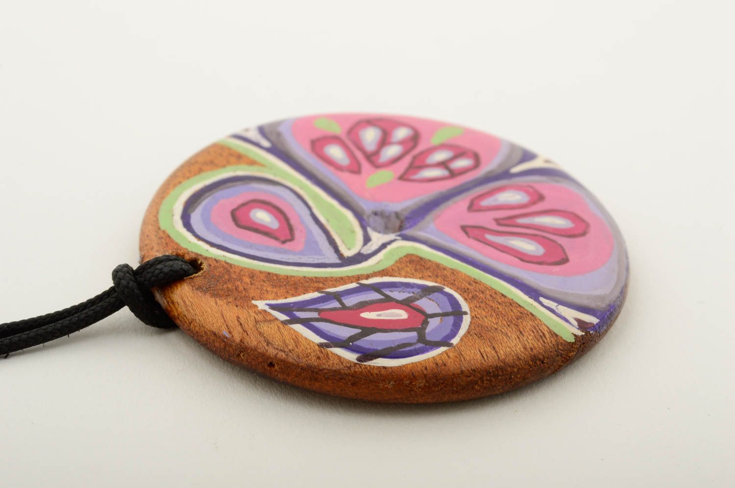 Handmade designer pendant unusual wooden pendant round accessory in eco style photo 4