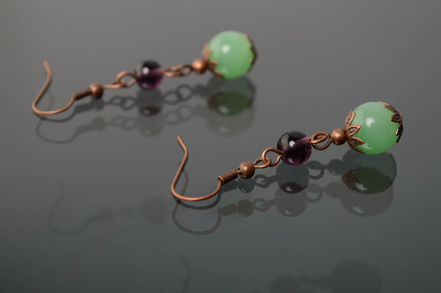 Long copper earrings with onyx photo 2