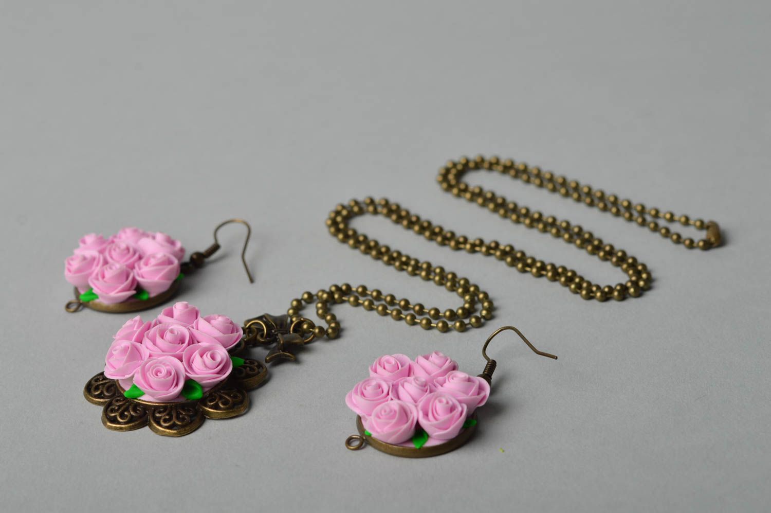 Handmade jewelry set designer accessories flower earrings pendant necklace photo 4