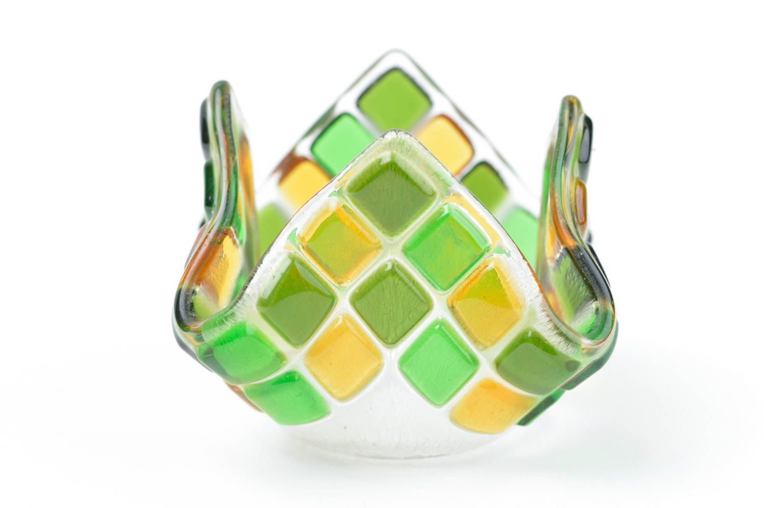 Bougeoir design fait main Support bougie Cadeau original jaune-vert en verre photo 2