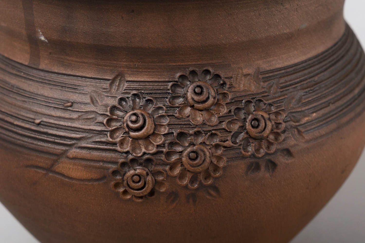 Topf aus Ton handgefertigt Deko für Küche Keramik Geschirr in Braun schön foto 2