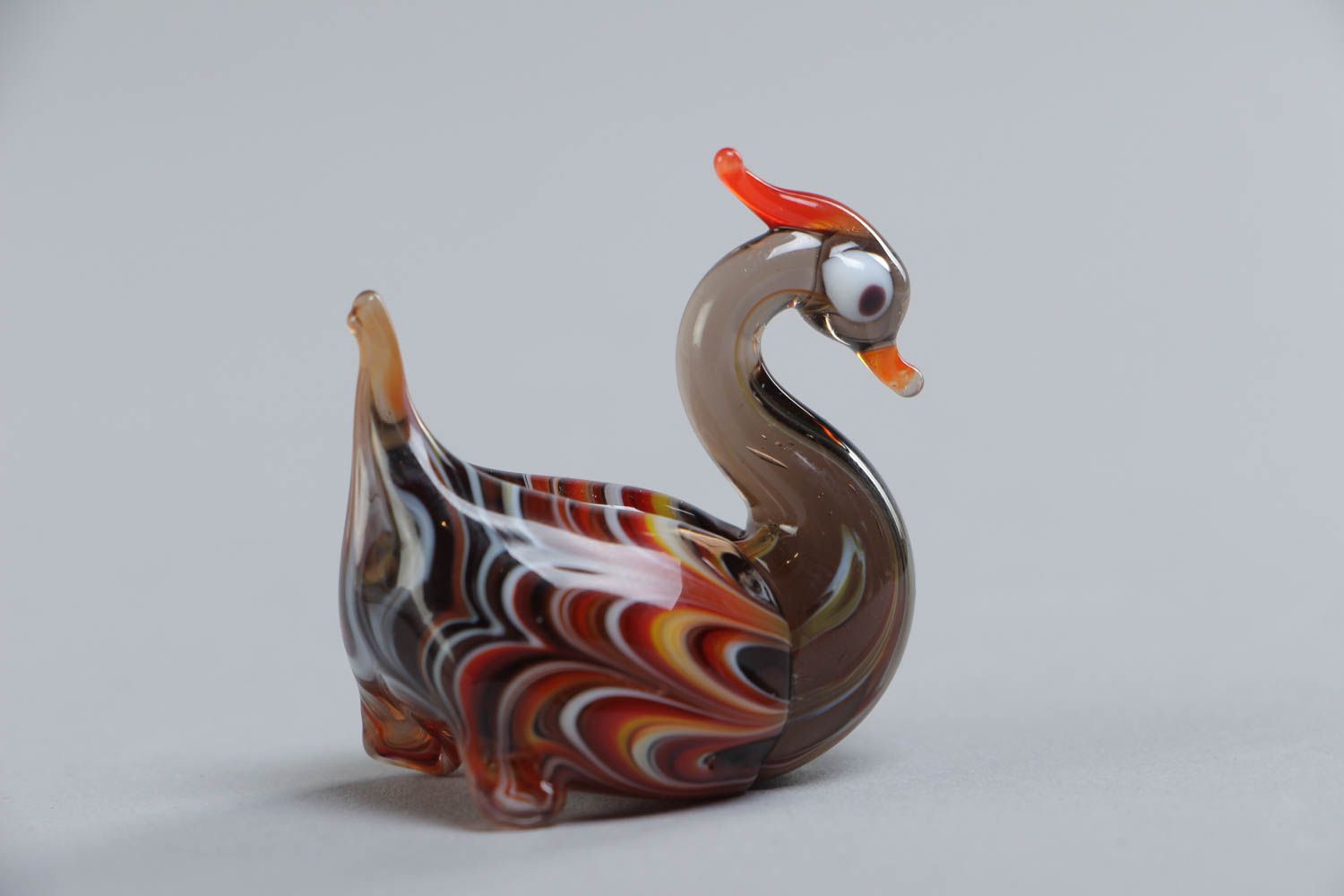 Handmade collectible lampwork glass miniature animal figurine of motley duck photo 2