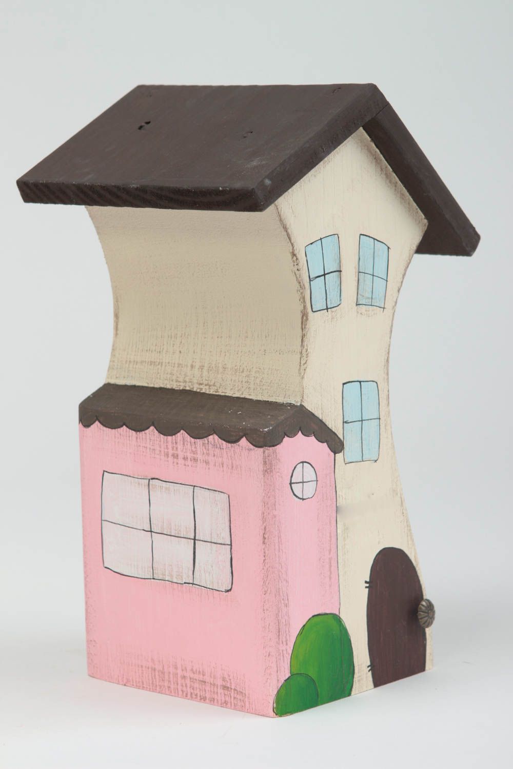 Figura artesanal con forma de casa de madera regalo original decoración de hogar foto 2