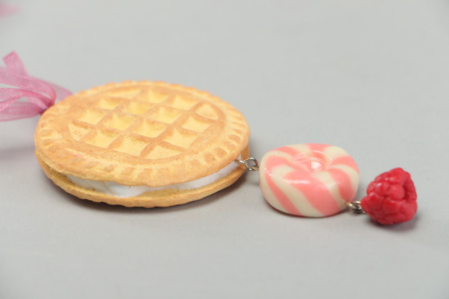 Handmade wall hanging decoration molded of polymer clay in the shape of cookie  photo 2