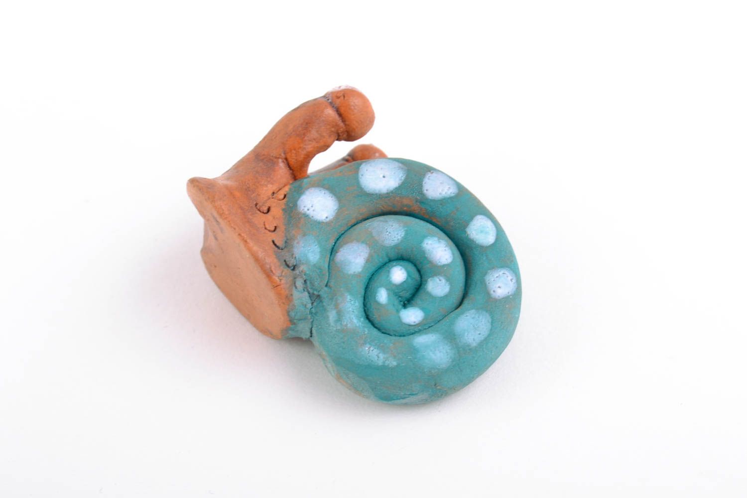 Handmade small collectible ceramic figurine of snail painted with acrylics photo 4