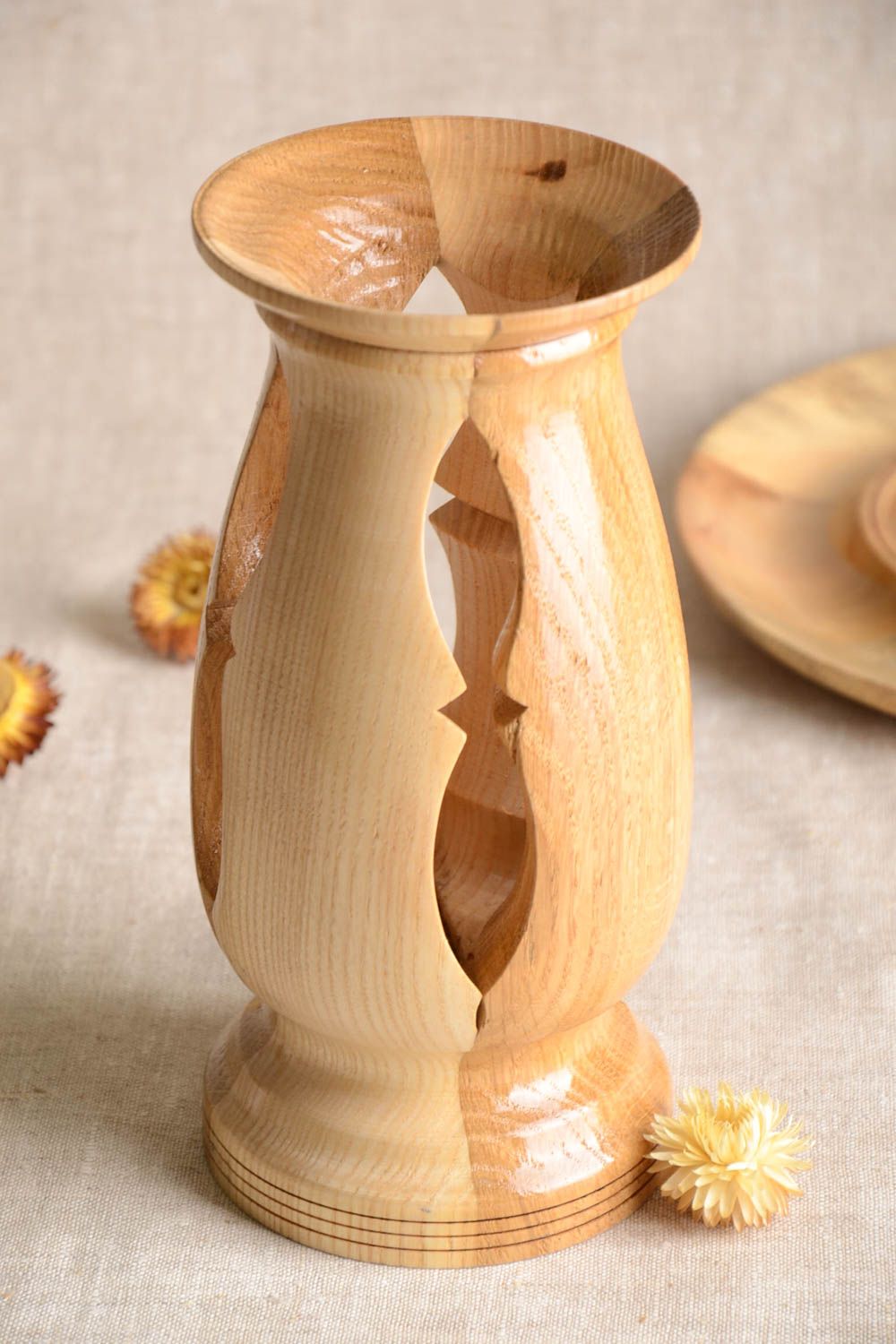 Vase bois Déco maison fait main pour fleurs séchées Cadeau original femme photo 1