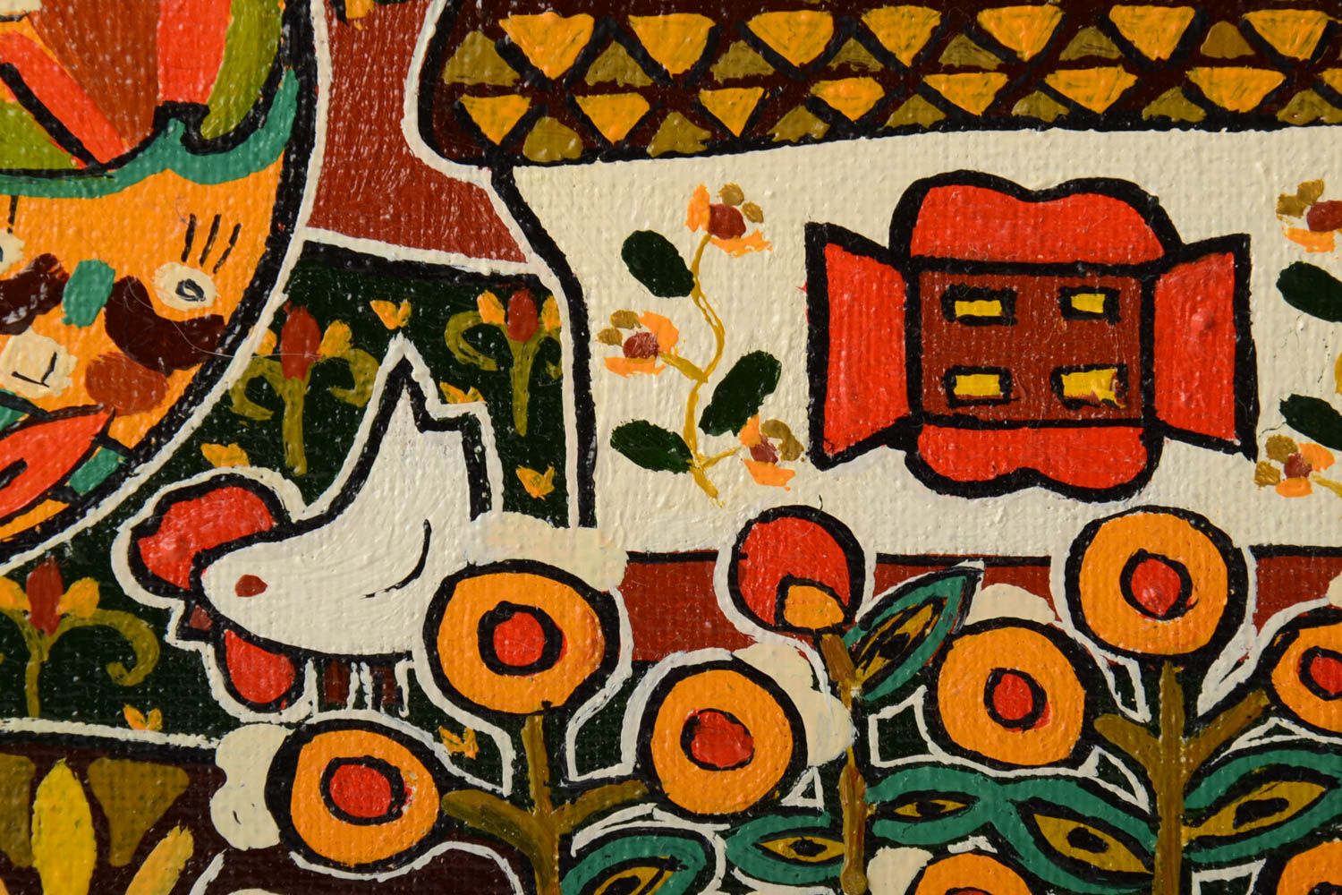 Cuadro pintado al óleo sobre lienzo artesanal original étnico para pared Verano foto 3