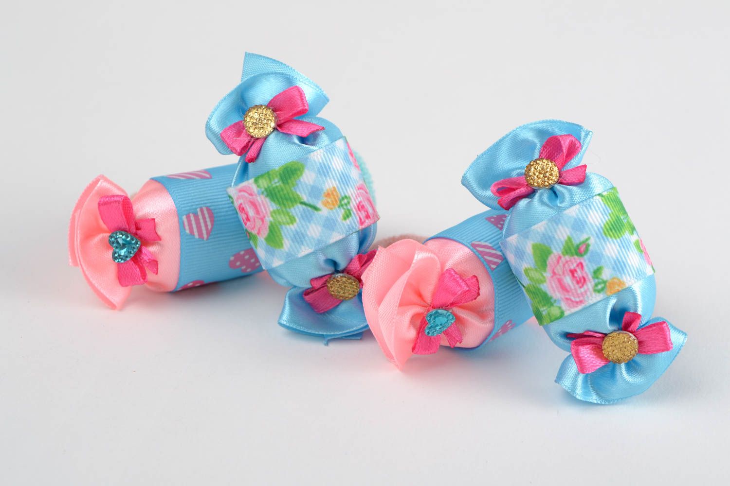 Kinder Haargummis Set 4 Stück aus Ripsbändern Bonbons für Mädchen handgemacht foto 3