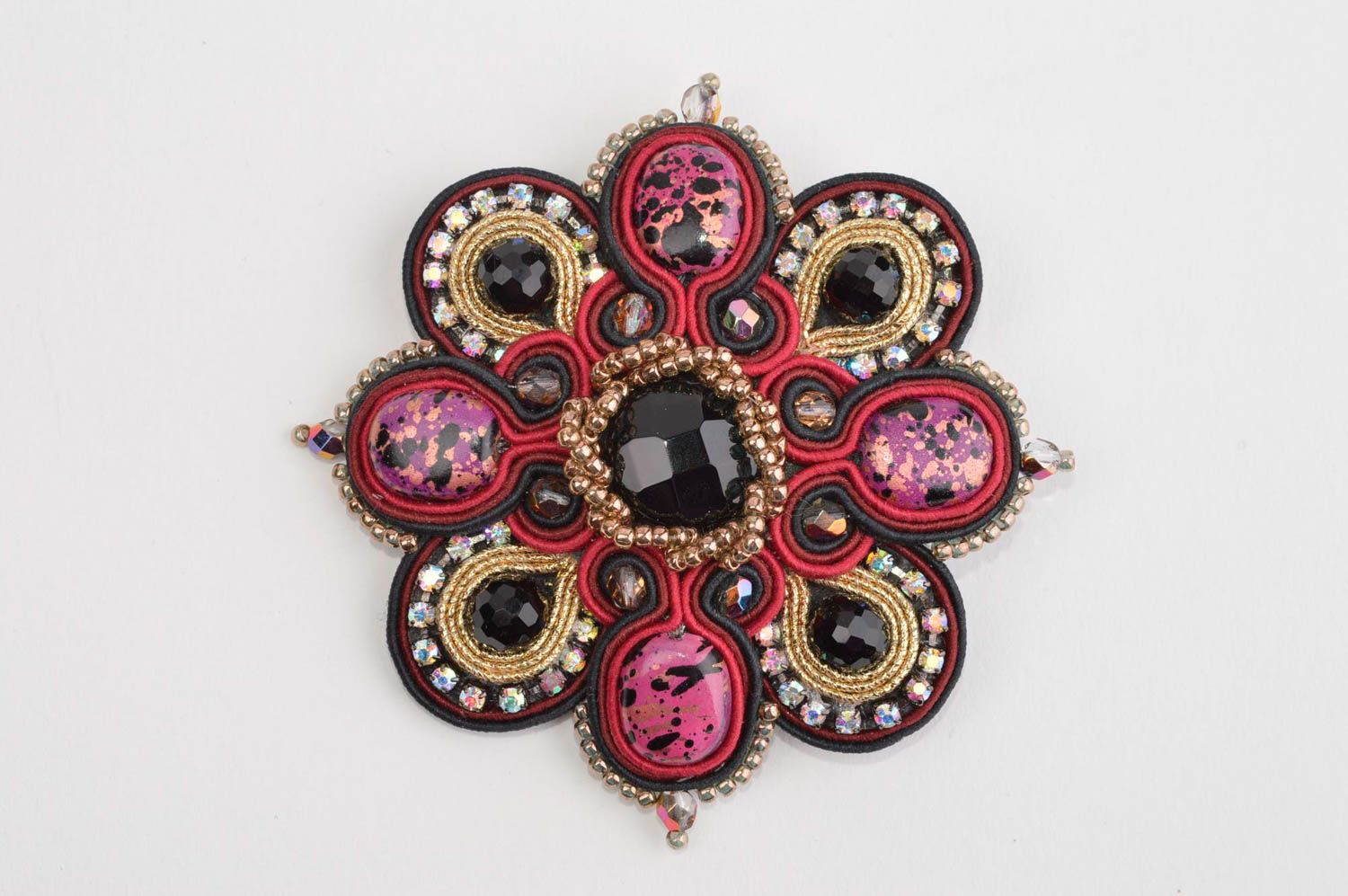 Stylish soutache brooch designer embroidery brooch handmade women accessory photo 2