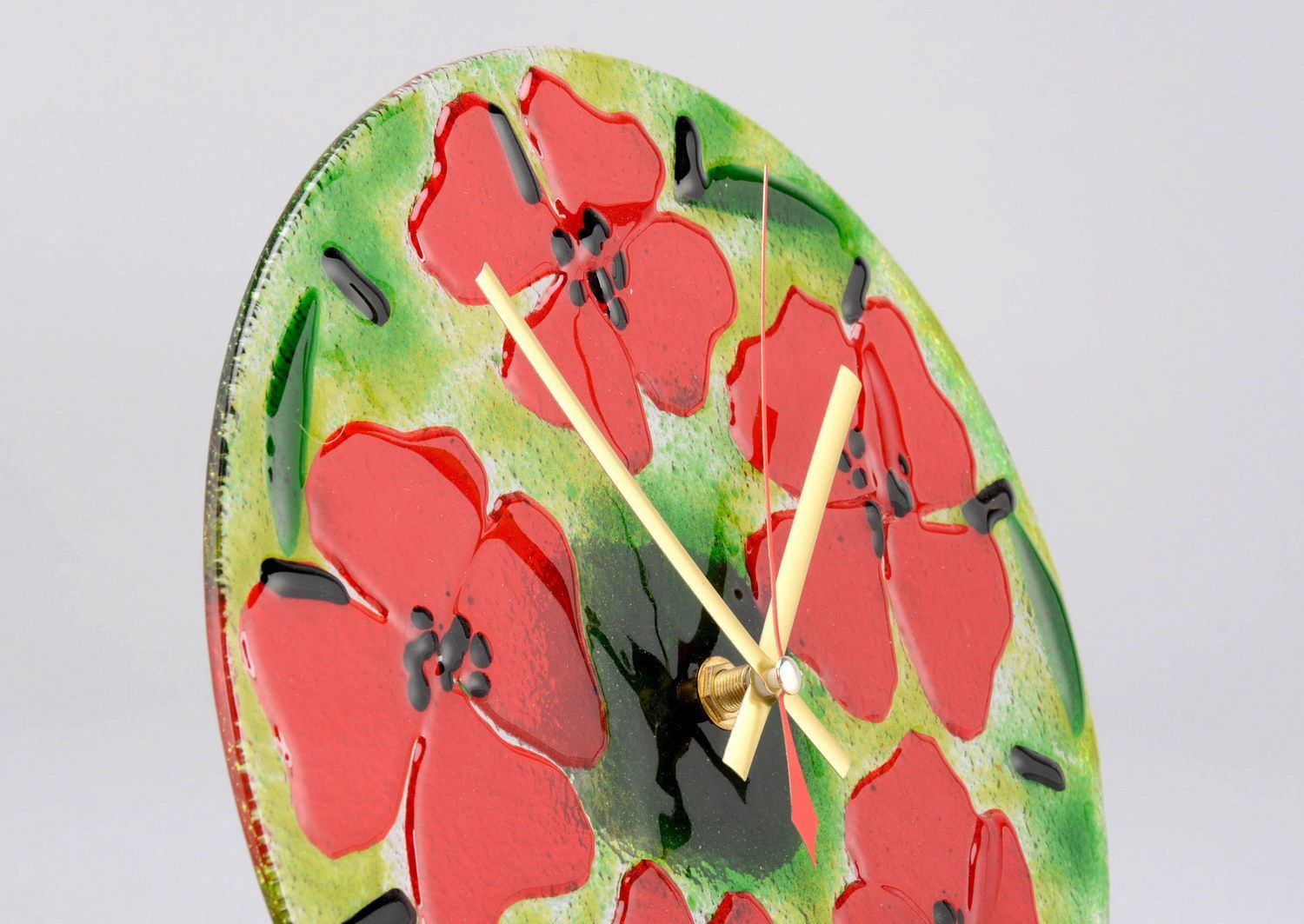 horloge murale Pavots, technique de pâte de verre photo 2