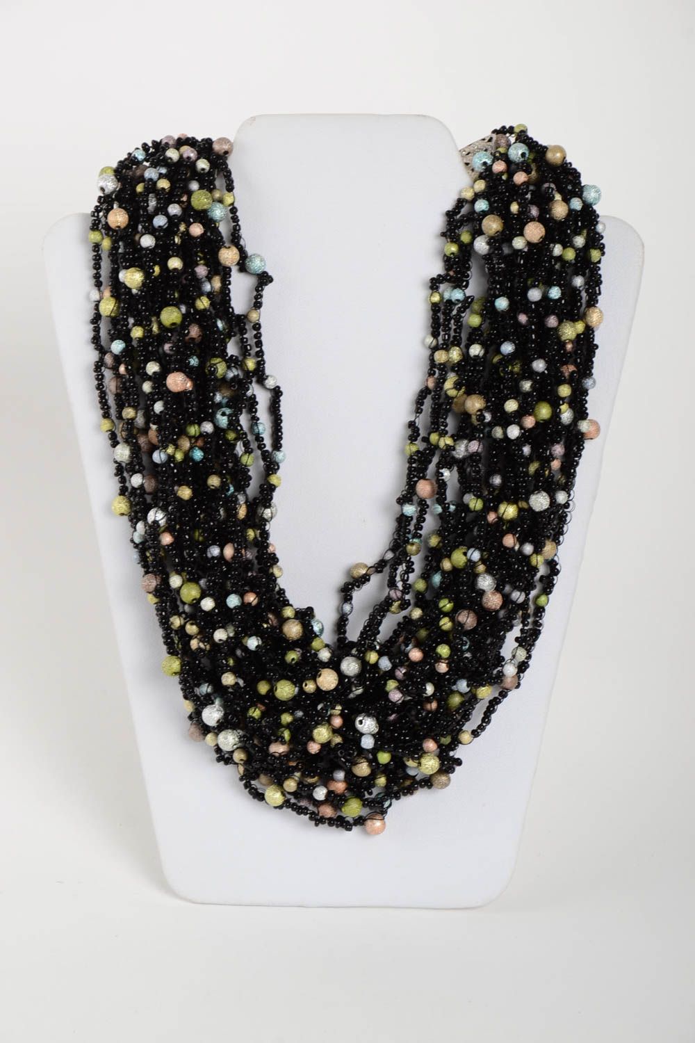 Handmade beautiful black necklace beaded elegant necklace stylish accessory photo 2
