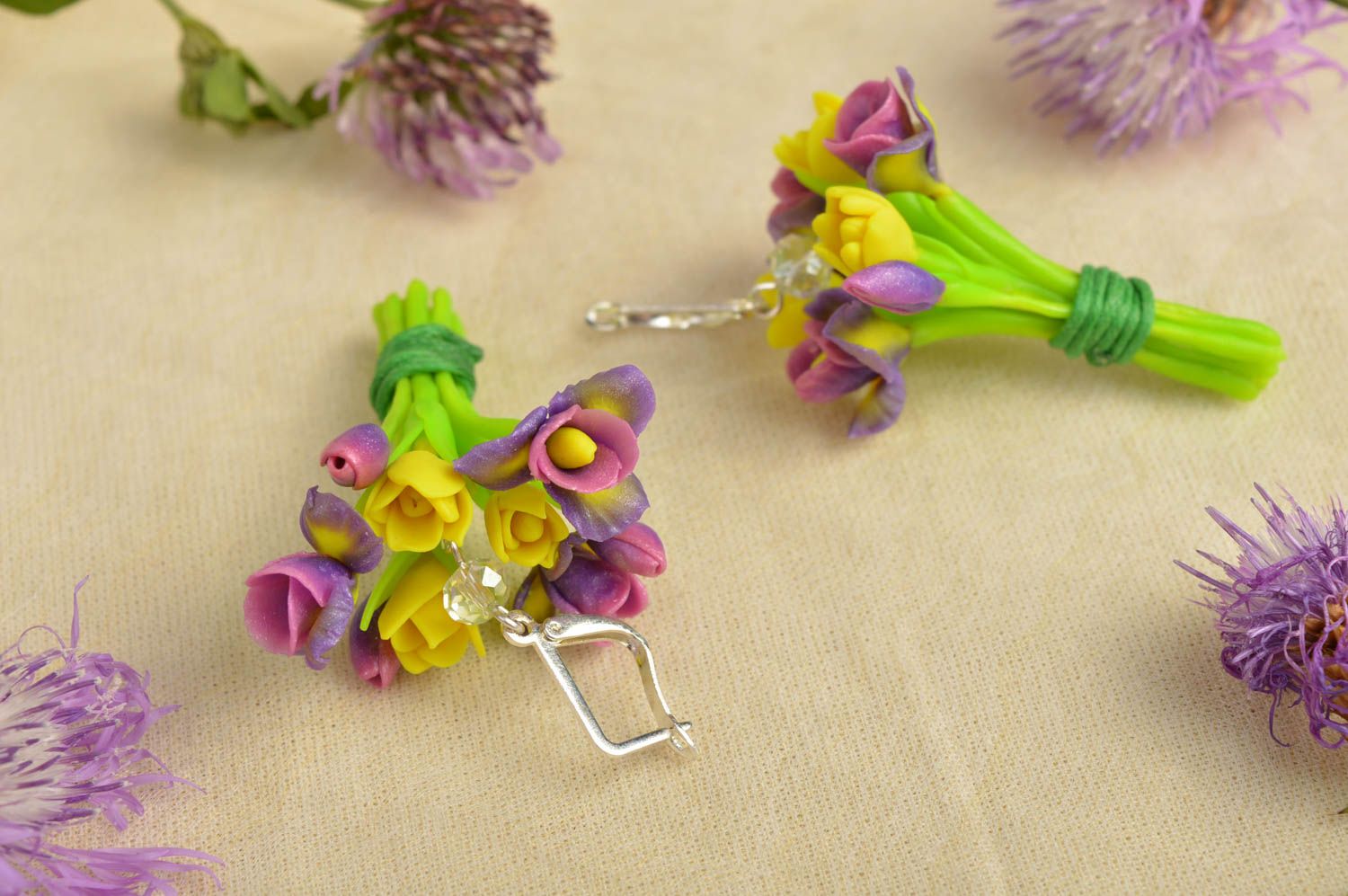 Blumen Ohrringe handgemachte Ohrringe Stecker schöner Polymer Schmuck originell foto 1