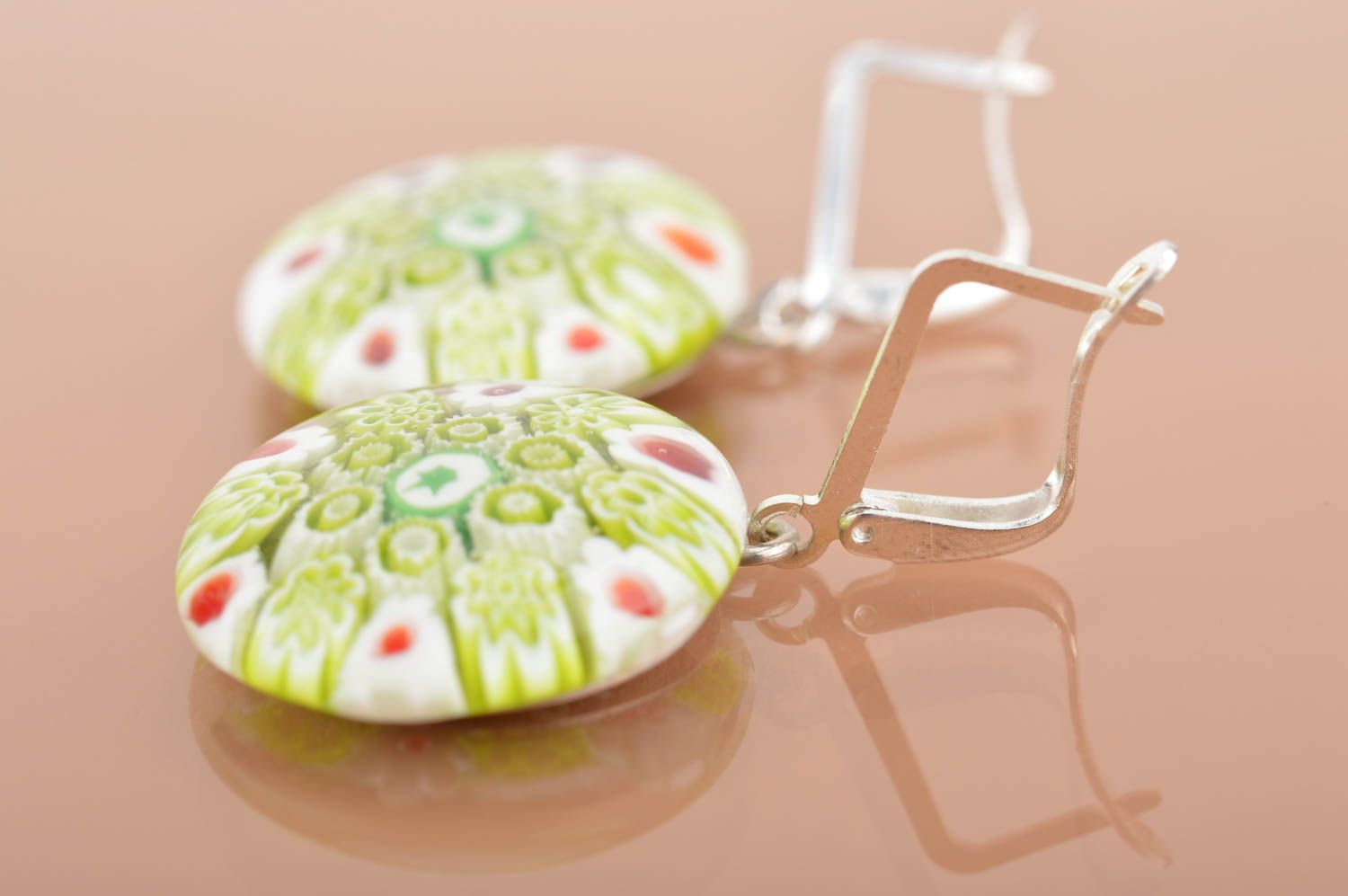 Beautiful handmade round Murano glass earrings with designer ear wires Spring photo 3