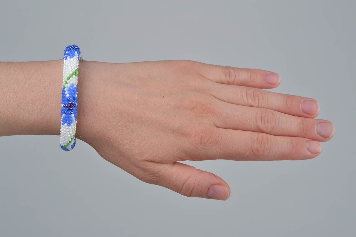Designer Glasperlen Armband Litze in Weiß und Blau schmuckvoll handgemacht  foto 2