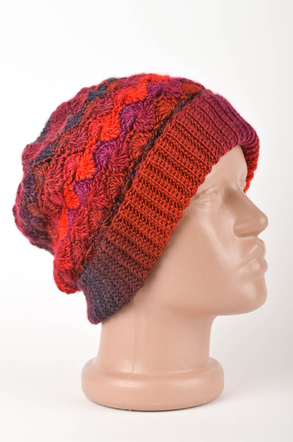 Bonnet tricot fait main Chapeau chaud Vêtement femme hiver laine rouge  photo 3