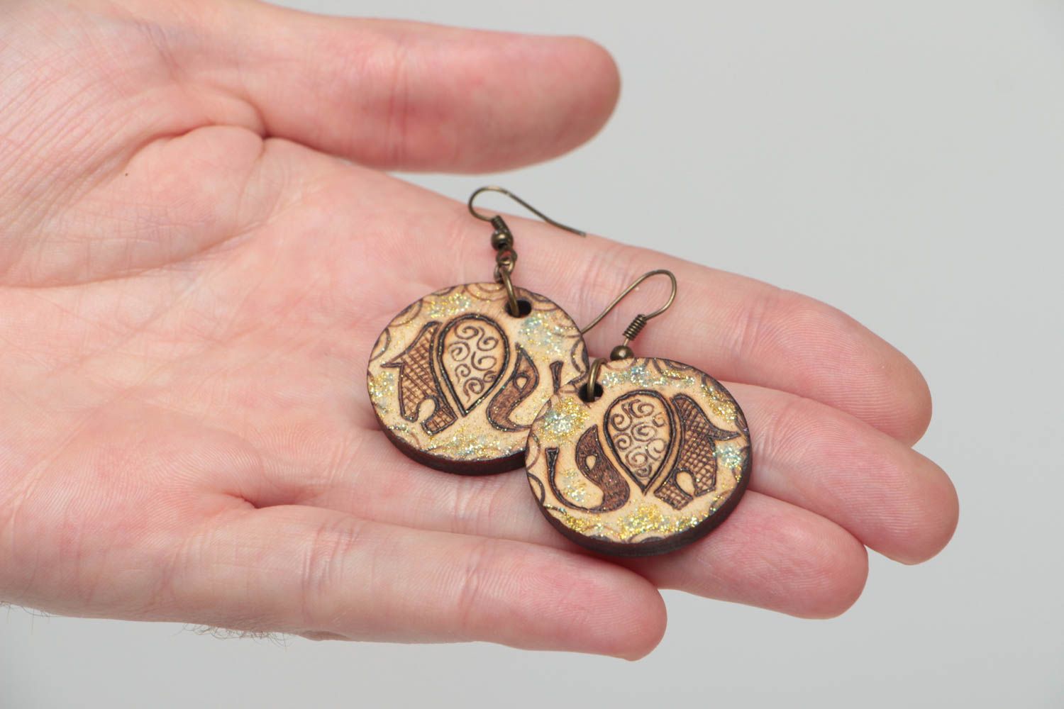 Handmade Ohrringe aus Holz Designer Schmuck Accessoire für Frauen Elefanten foto 5
