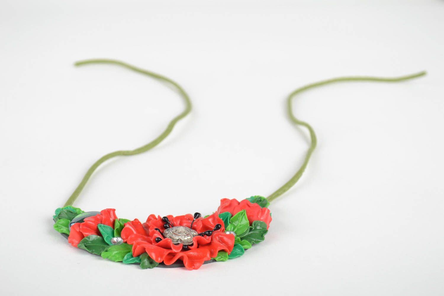 Handmade Blumen Collier Modeschmuck Halskette Geschenk für Frauen Mohnblumen foto 4