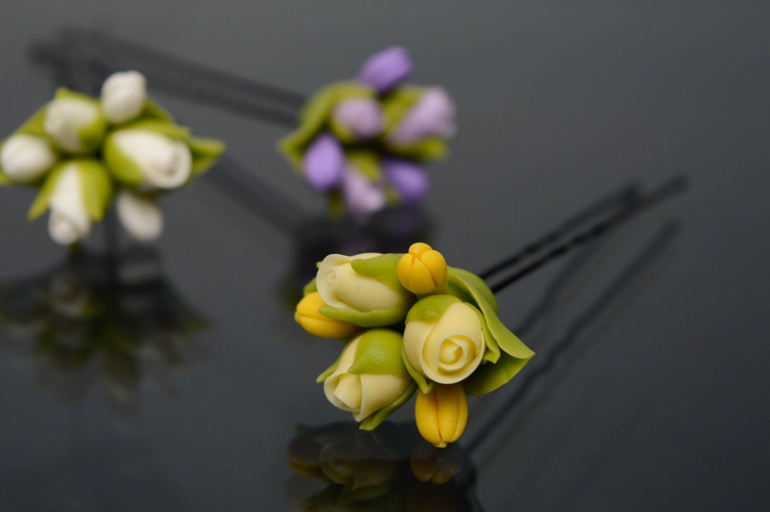 Cold porcelain hair pin Yellow Roses photo 4