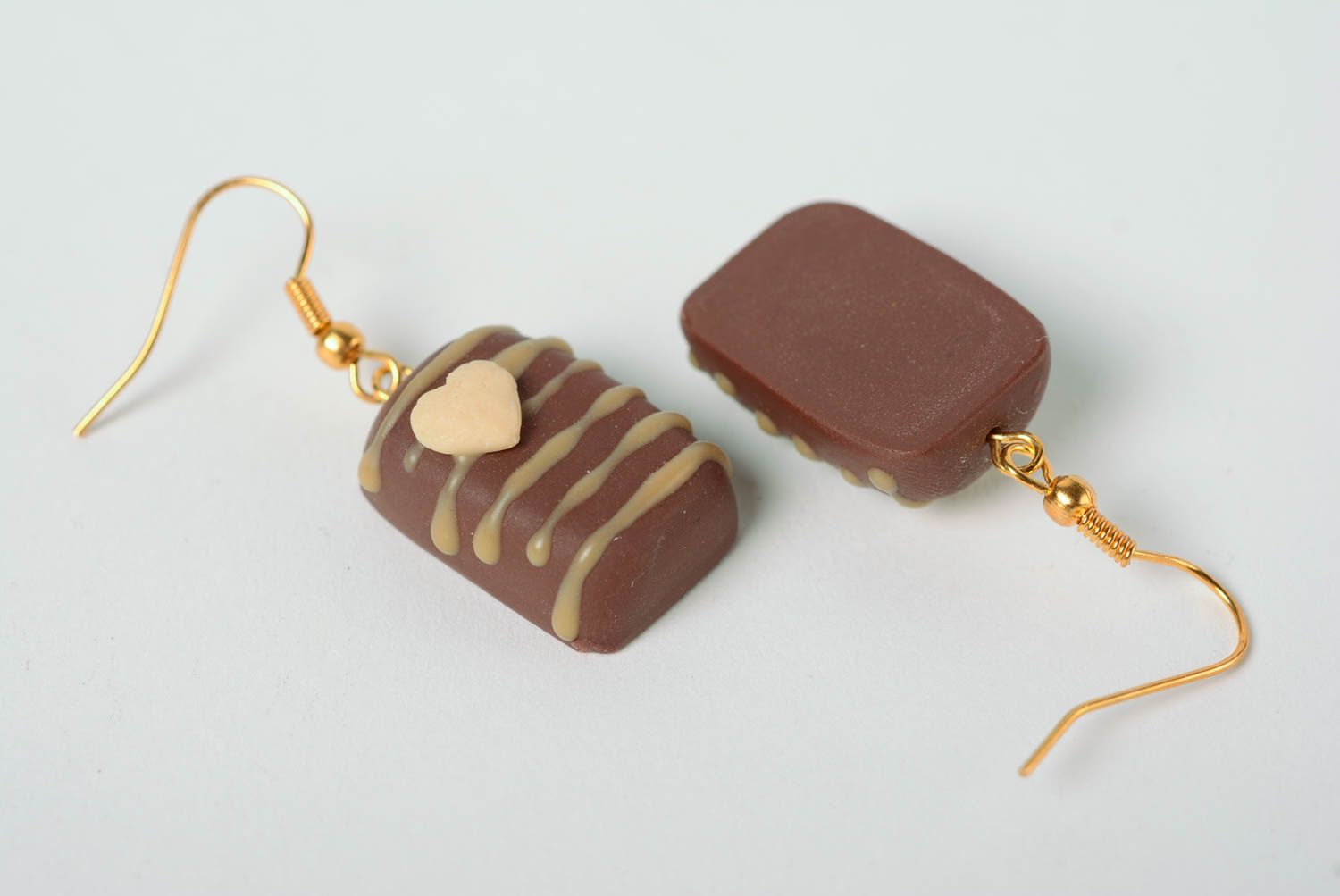 Handmade designer polymer clay dangling earrings Chocolate Sweets for girls photo 5