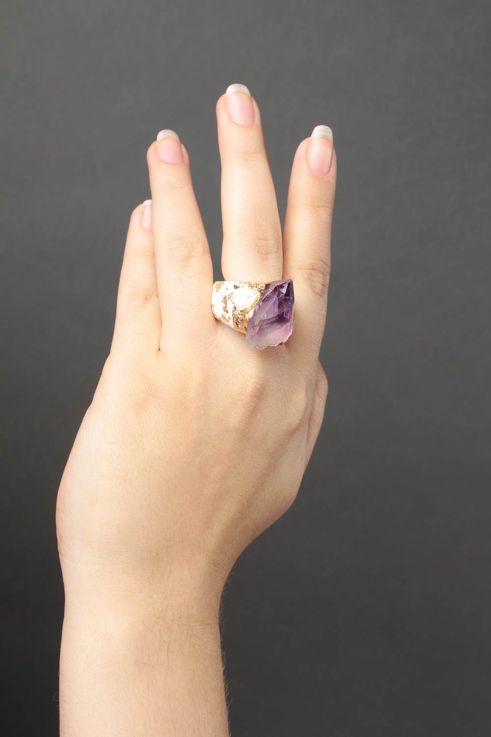 Кольцо ручной работы украшение из полимерной глины украшение кольцо с самоцветом фото 1