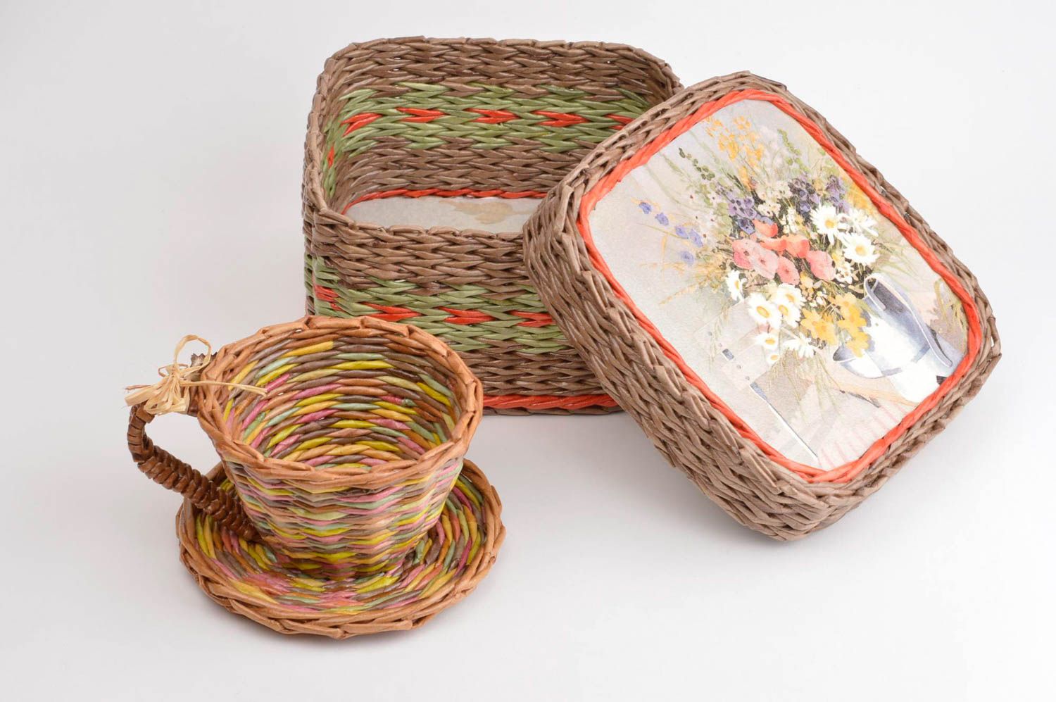 Плетеная корзина ручной работы кашпо для цветов подарочная корзина комплект фото 3